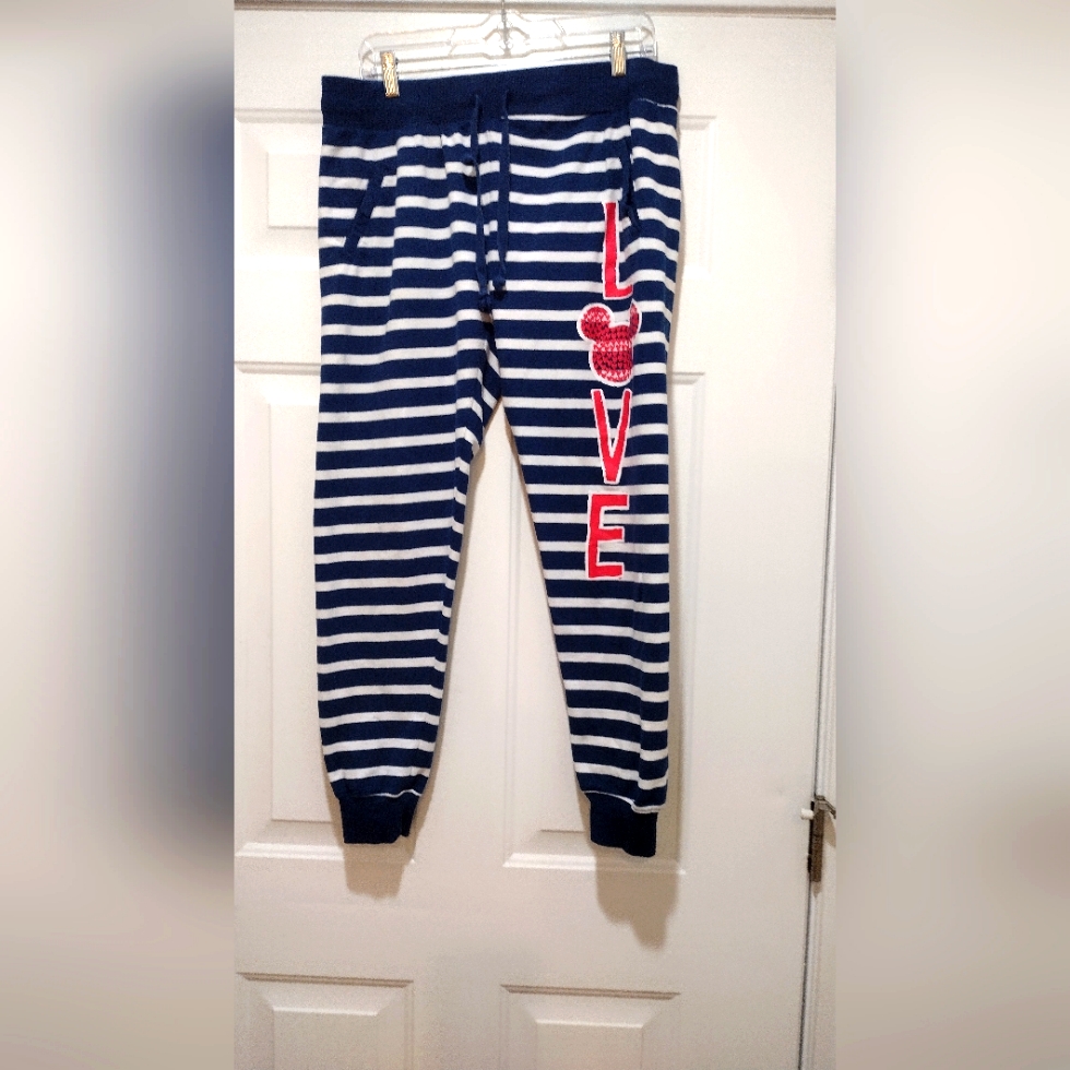 Disney Parks Mickey Mouse Icon Love Striped Joggers Lounge Pants Large